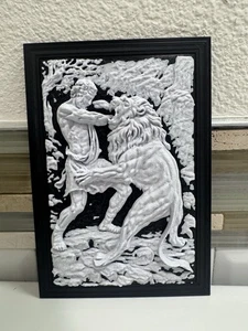 Arte de pared de mitología griega 5” X 7” Hércules matando al león de Nemea decoración del hogar - Imagen 1 de 6