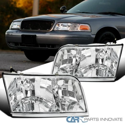 Fits 1998-2011 Ford Crown Victoria Clear Headlights Head Lamps L+R Pair Assembly Foto 1 de 4