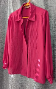 Worthington Petite Vtg Blouse Pink Sz 12 Long Sleeve Button Down Shldr Pads - Picture 1 of 5
