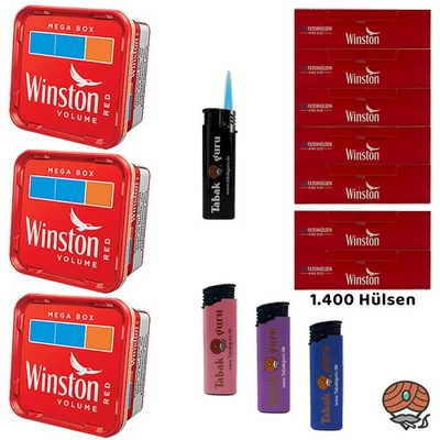 Winston Red/Rot Volumentabak Mega Box 3x 120g, Hülsen, Feuerzeuge - Bild 1 von 4