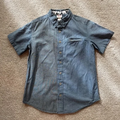 MOSSIMO Boy's Blue Patterned Buttoned Short Sleeve Shirt - Size L 12/14 - Image 1 of 4