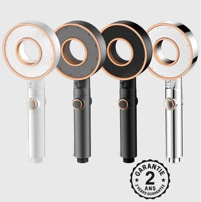 Pommeau de Douche Haute Pression Economie d'Eau 3 Modes Pluie Jet Bouton Arrêt - Photo 1/4