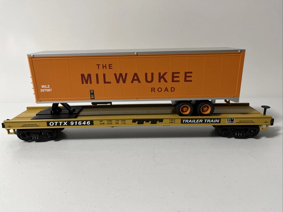 MTH 20-98129 - Flat Car w/40’ Trailer - Milwaukee Road - OTTX #91646 - O Scale - Image 1 of 4