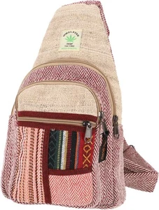 Cross Body Bag, Rucksack, Freizeitrucksack, Patchwork Hanf Schultertasche - rot - Bild 1 von 5