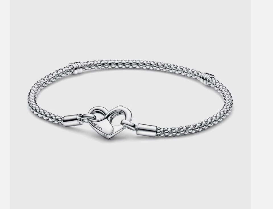 Pandora Womens Moments Studded Heart Clasp Sterling Silver Chain Bracelet 7.5