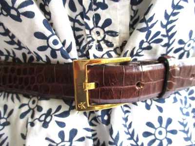 Calvin Klein Alligator Calf Leather Belt Engraved CK Logo Buckle Women's Small - Image 1 of 4