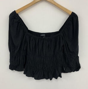 Urban Outfitters Kate Smocked Blouse Black Size S NEW RRP $54