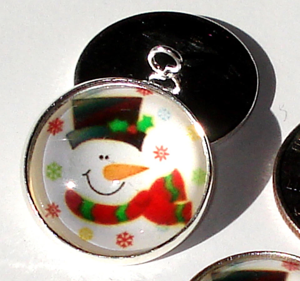 Christmas Snowman Red Scarf Glass Dome Button 3/4" handcrafted collectible shank - Image 1 of 1