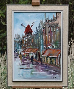 Paisaje urbano de París, pintura al óleo sobre lienzo con marco, firmada ilegítimamente - Imagen 1 de 6