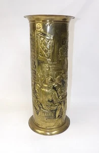 Vintage Brass Embossed Relief English Tavern Scene Umbrella Cane Holder Stand - Picture 1 of 5