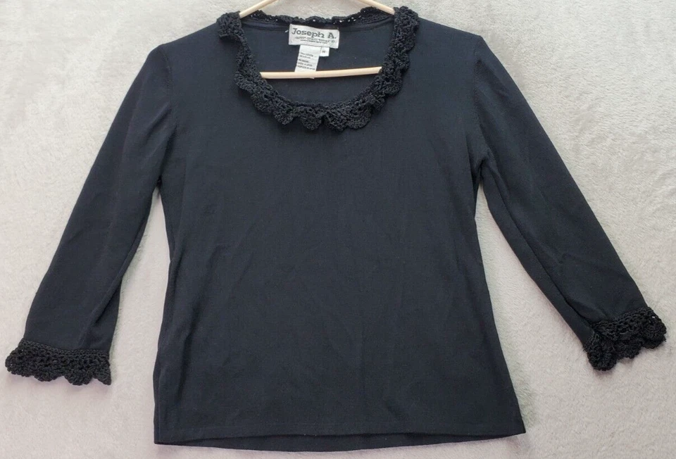 Blusa Top Mujer Joseph A Mediana Negra Viscosa Desnudo Encaje Manga Larga Cuello Redondo Foto 1 de 4