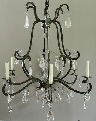 "Candelabro de hierro DENNIS AND LEEN Holly Hunt CRISTAL DE ROCA 36"" de ancho estilo Luis XIV" Foto 1 de 4