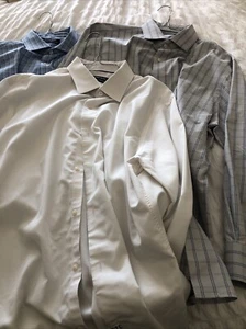 Nordstrom Shirt Men 16-32/33 White Plaid Tech Smart Trim Fit Long Sleeve Lot - Picture 1 of 11