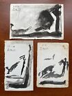 3 Original Pablo Picasso Bullfighter Ink On Paper Drawings Signed Dated 1960