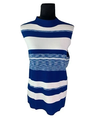 Top Nine West Talla 2XL Marfil y Azul Rayas Cuello Simulado Sin Mangas Tejido Nuevo con Etiquetas Foto 1 de 4