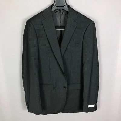 Traje Chaqueta Calvin Klein Negro Cuadrados Muesca Solapa Mezcla Lana Talla 40L Foto 1 de 4