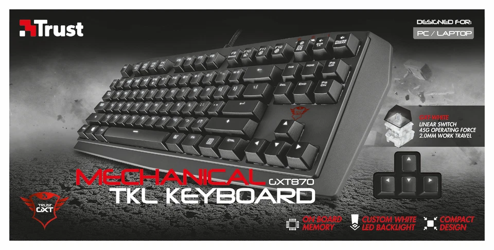 TRUST 21289 GXT870 MECHANICAL TKL GAMING KEYBOARD, US/INTERNATIONAL KEY LAYOUT - Image 1 of 4