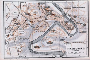 CH Fribourg 1928 pt. plan ville + carte orig. + guide angl. (5 p.) university - Picture 1 of 2