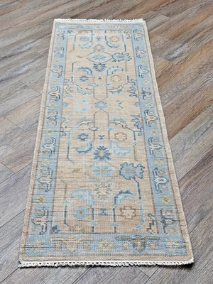 Alfombra turca Bohemia Oushak, alfombra contemporánea turca Oushak hecha a mano, 2x6 pies Foto 1 de 4