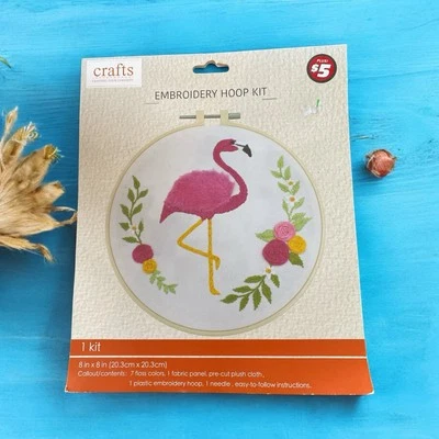 Crafs Embroidery 8" X 8" Hoop Kit Crafts Pink Flamingo New Sealed Crafting - Image 1 of 2