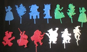 Vintage F & F Mold & Die Works nursery rhyme cupcake picks candleholders W/ Box - Picture 1 of 7