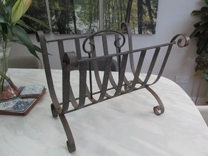 VINTAGE WROUGHT IRON MAGAZINE RACK - RUSTIC COUNTRY HOUSE - Picture 1 of 10