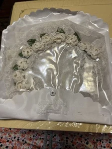 VINTAGE LACE FIRST COMMUNION VEIL WITH HEADBAND Roses And Satin Bow 1960’S - Bild 1 von 7