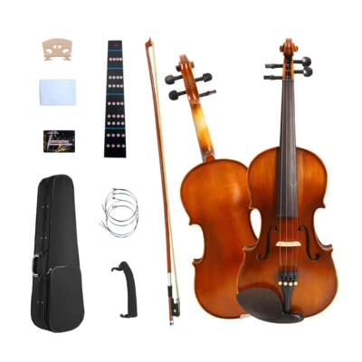 New 3/4 Size Acoustic Violin 4 String Maple Spruce Ebony Fitting Hard Case Bow - Image 1 of 4