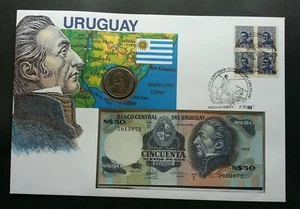 [SJ] Uruguay General José Gervasio Artigas 1980 FDC (banknote coin cover) 3 in1  - Picture 1 of 9