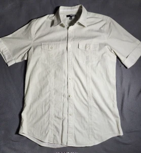 Camicia Murano uomo media bianca verde righe colletto bottoni manica corta tasca - Foto 1 di 19