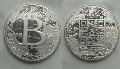 Nuevo dólar Liberty 2013 .25 cuartos Bitcoin especie 1 oz moneda de plata redonda código QR Foto 1 de 4