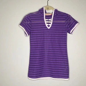 Free Country Girls Mesh Stripe Hooded Swimsuit Cover-Up Small (7/8) Purple - Picture 1 of 7