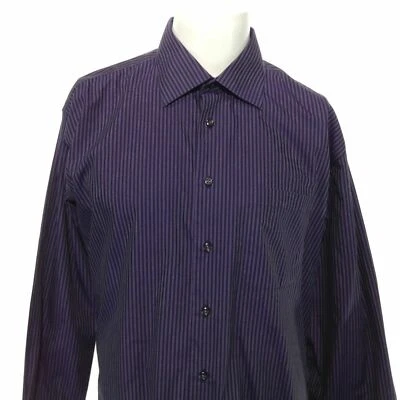 Camisa de hombre EGARA manga larga con botones talla 17 (32-33) reflectante púrpura a rayas Foto 1 de 4