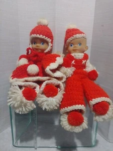 Vintage passende Jungen & Mädchen Puppen Gummikopf und gehäkelte Körper - Bild 1 von 9