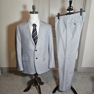 INC International Concepts 40R 2PC Suit Blazer Men Pants 34x34 Gray Pinstriped - Picture 1 of 24