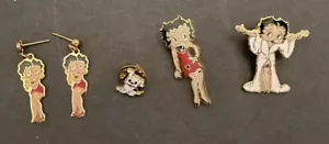 VINTAGE BETTY BOOP ENAMEL PINS HER DOG AND DANGLING EARRINGS - Picture 1 of 6