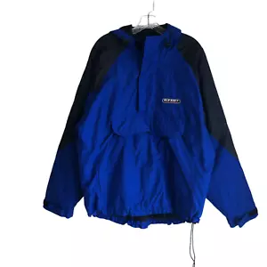 Vintage Old Navy Men's Ski Jacket Size L Fleece Lined Hooded Pullover Blue - Picture 1 of 11