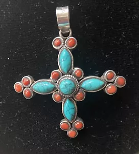 Colgante de racimo de coral azul turquesa de plata esterlina navajo. 2"" - Imagen 1 de 4