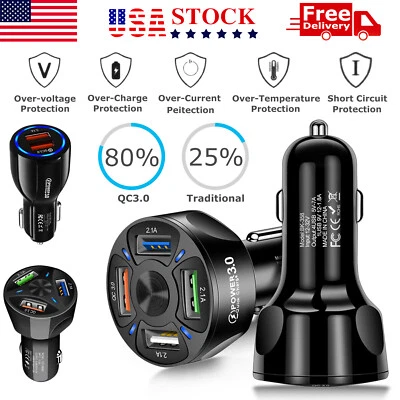3 Pack 2/3/4 USB Port Fast Car Charger Adapter for iPhone Samsung Android Phone - Image 1 of 4