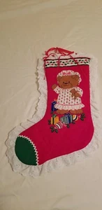 Calza natalizia vintage bambina orso fatta a mano - Foto 1 di 3
