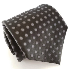 ERMENEGILDO ZEGNA 59L Black Polka Dot Silk Mens Neck Tie - Made in Italy - Picture 1 of 4