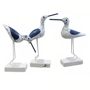 Set of 3 Wooden Seagulls Figurines Ornament Sculpture Bird Nautical Coastal Art - Picture 1 of 2