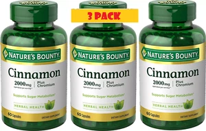3 Pack Cinnamon 2000 mg + Chromium 180 Capsules (3x60) 1000 mg per Caps Exp 2026 - Picture 1 of 5