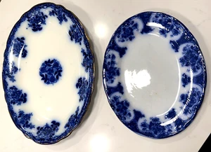 2 FLOW BLUE POTTERY PLATTERS REGENT ENGLAND 16" & 12" LONG - Picture 1 of 17