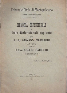 TRIBUNALE CIVILE DI MONTEPULCIANO MEMORIA DEFENSIONALE AVV. MARTINI SIENA 1915 - Imagen 1 de 1
