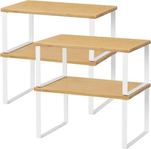 NEX Bamboo Kitchen Cabinet and Counter Shelf Organizer, Stackable & Expandable, - Picture 1 of 6