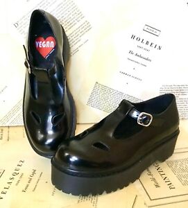 Jeffrey Campbell Vegan Leather T-Strap Blk Mary Jane Flat Platform Shoe 5.5 NEW