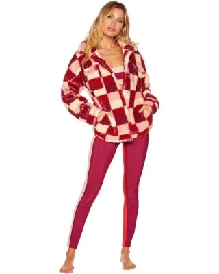 Новый с Ярлыками-BEACH RIOT 'Лори' проверить узор искусственного шерпа плюшевая куртка, Sangria - маленький - Изображение 1 из 4