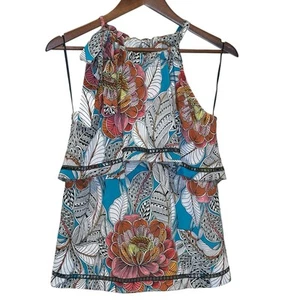 Trina Turk 100% Silk Floral Shift Sleeveless Blouse Tie Neck Women’s Size Small - Picture 1 of 10