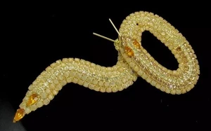KENNETH J LANE KJL OPAQUE TOPAZ CRYSTAL Serpent Snake BROOCH BOOK PIECE 5" Rare - Picture 1 of 20